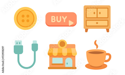 Colorful collection of essential everyday icons in flat design style