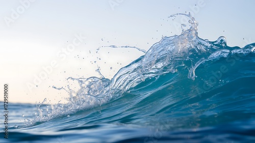 Fototapeta Naklejka Na Ścianę i Meble -  Close-up of a Breaking Ocean Wave with Spray