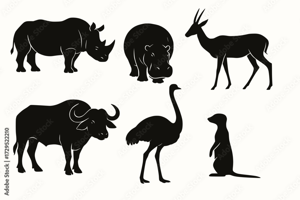 Obraz premium Elegant Silhouettes of African Wildlife in Flat Minimalist Style