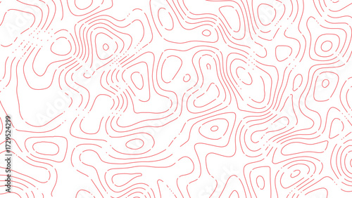 Red pastel contour line abstract topographic seamless pattern minimal map background terrain elevation wavy design geographic illustration style