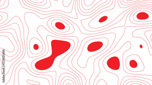 Red abstract topographic contour line pattern, useful for poster art, branding templates, packaging design, wallpapers, textile prints and creative graphic projects
