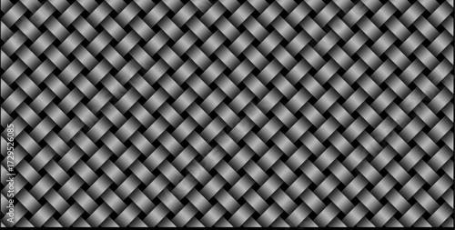 Abstract geometric woven pattern with a black and gray 3D effect, creating a seamless basket weave texture. Perfect for backgrounds, wallpapers, textile design, modern decoration, and digital graphic 