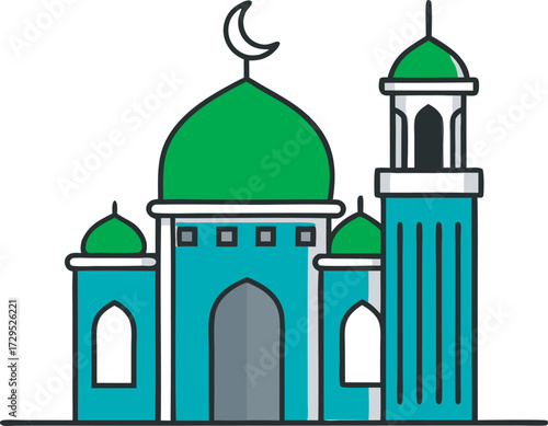 Islamic mosque building with dome minaret crescent moon religious architecture landmark
