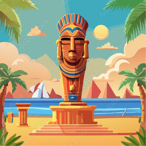Statue Africaine, Aztèque, ancienne, style dessin animé, 