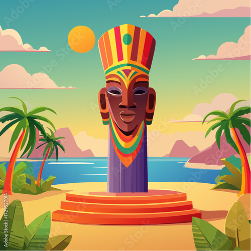 Statue Africaine, Aztèque, ancienne, style dessin animé, 