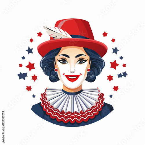 Portrait créatif, femme maquillée,  clown, personnage, fond blanc