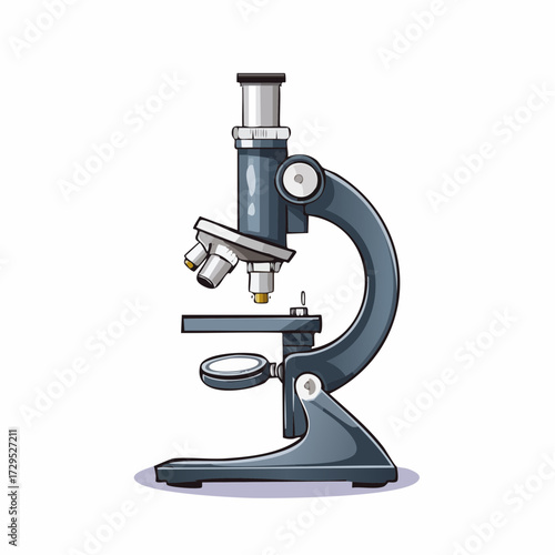 Microscope isolé sur fond blanc, biologie, observation microscopique, recherche médicale.. 