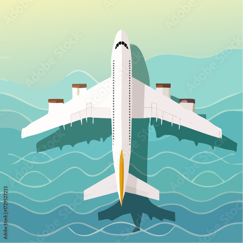 Impressionnant avion de ligne, avion commercial vu du dessus, l'océan en dessous, magnifique