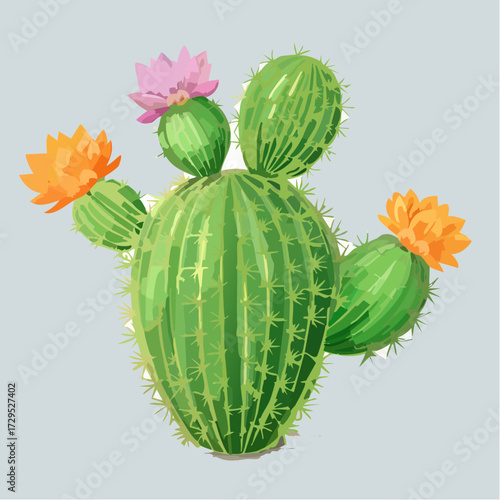 joli cactus isolé, fleurs, fond clair uni