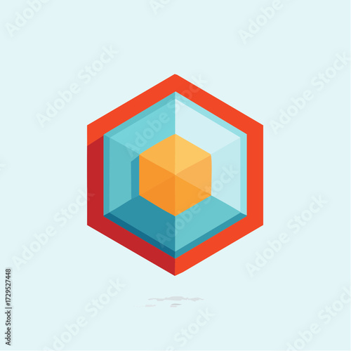 Forme géométrique complexe, hexagone, multicolore, fond blanc 