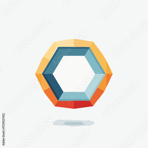 Forme géométrique complexe, hexagone, multicolore, fond blanc 