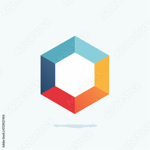 Forme géométrique complexe, hexagone, multicolore, fond blanc 