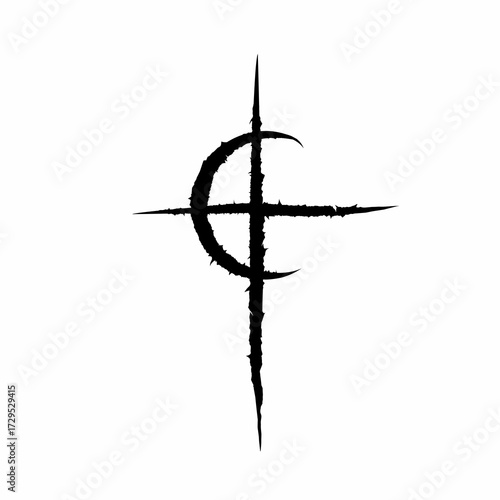 Abstract cross with moon black metal gothic symbol tattoo vector design 