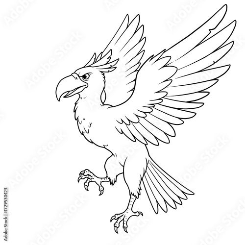 Harpy bird illustration with wings spread and talons extended  