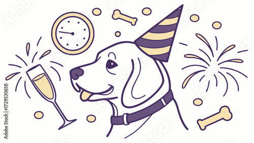 A Peaceful Golden Retriever with wearing glasses in a New Year's Eve/Day theme – New Beginnings palette SVG illustration
