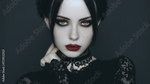 goth girl headshot dark hair pretty