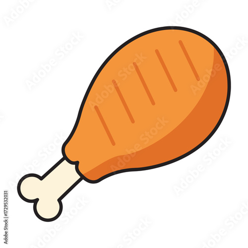 Cartoon Chicken Leg with Grill Marks - Ready to Eat