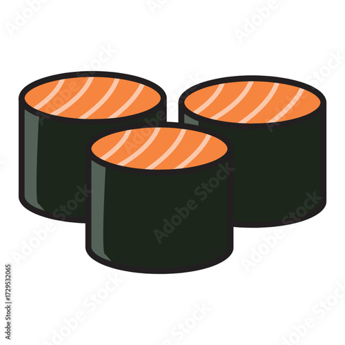 Sushi rolls with salmon filling arranged closely together