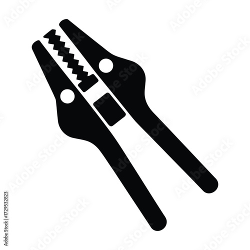 Wire Stripper Vector Icon – Electrician Tool, Cable Cutter, Insulation Remover, Handheld Repair Equipment, Electrical Pliers, DIY Workshop and Engineering Hardware Illustration in Silhouette Style