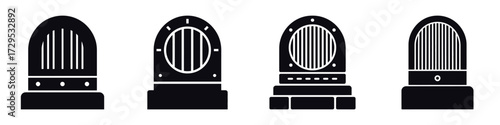 Vintage Radio Vector Icons Set – Retro Radio Receiver, Antique Audio Device, Old Style Music Equipment, Nostalgic Electronics, Classic Broadcasting Illustration for Technology and Entertainment