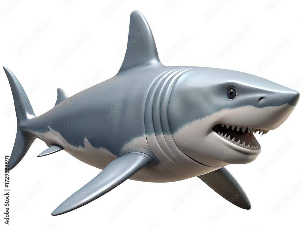 Fototapeta premium Realistic great white shark with open mouth and sharp teeth, isolated on transparent background
