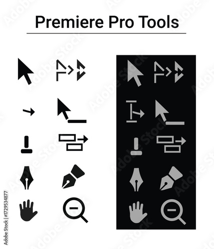 Adobe Premiere Pro Tools Icons Collection – Flat & Dark UI Versions

