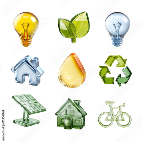 Eco Glass Icons Set PNG