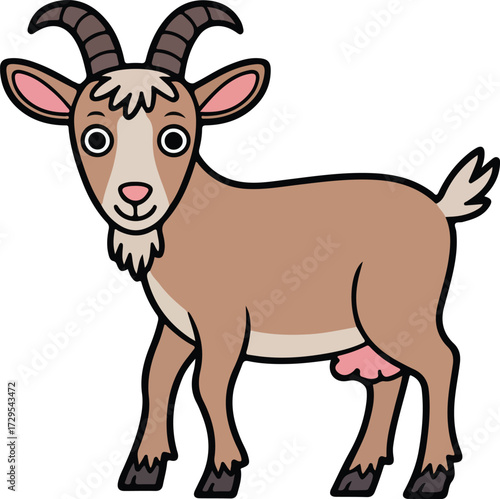 Cute cartoon goat standing and looking forward