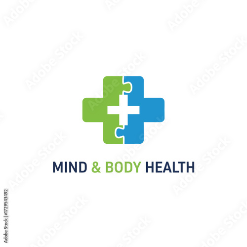 Puzzle Cross Health Logo – Vector Symbol of Mental and Physical Unity