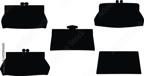 Handbag silhouettes, clutch purse icons, fashion accessory design, stylish women’s bags, modern clutch shapes, elegant purse outlines, trendy handbag illustration, vector