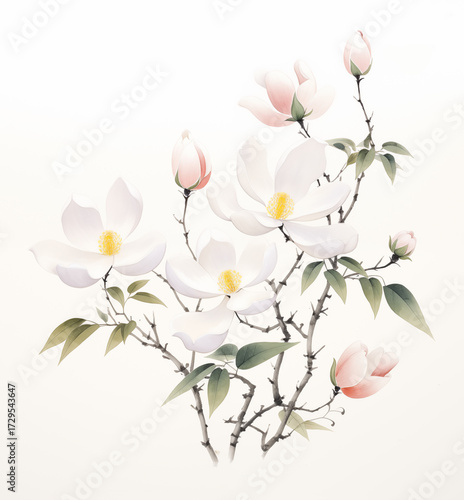ornate painted flowers in Japanese watercolor style