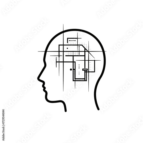 Lucid Dream Brain Blueprint Icon in Minimalist Style  
