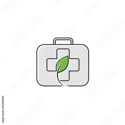 First Aid Kit Logo with Leaf – Minimalistic Vector of Natural Care