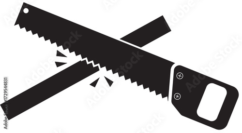 Silhouette of a handsaw cutting through a plank