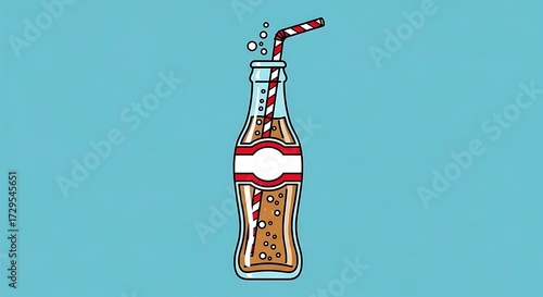 Soda Bottle with Straw on Blue Background Illustration