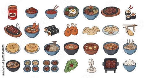 Assorted Korean Dishes and Ingredients