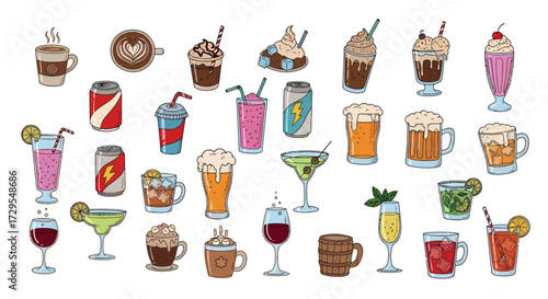 Colorful Cartoon Drinks and Cocktails Collection