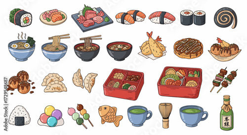 Assorted Japanese Cuisine and Ingredients