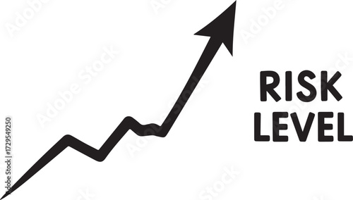 Sharp upward arrow graph indicating escalating risk level, symbolizing increasing danger or uncertainty.