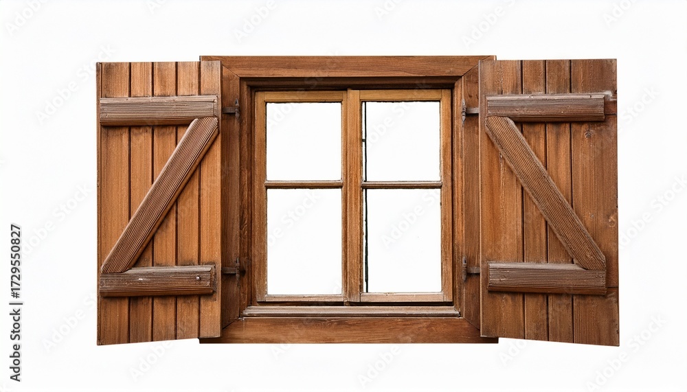 Obraz premium rustic wooden window with shutters on transparent isolated background
