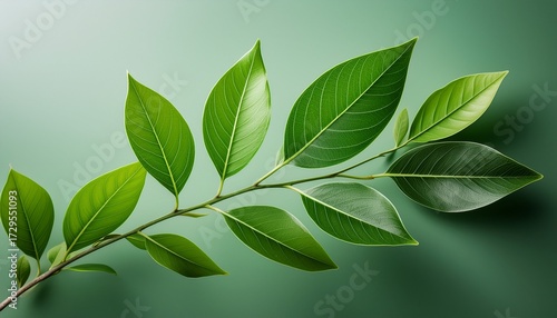 a close up shot of a green leaf branch the leaves are vibrant and fresh against a plain background