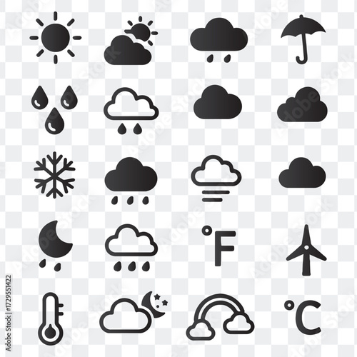 Weather Forecast Symbol Silhouette Icons Set