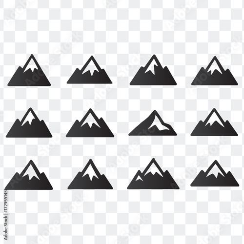 Mountain Range Peak Silhouette Icons for Nature Design