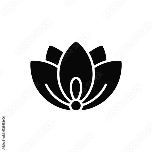 Elegant black lotus flower silhouette art representing purity spirituality and enlightenment for graphic design