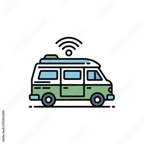 Connected camper van icon for digital nomad lifestyle and remote work solutions