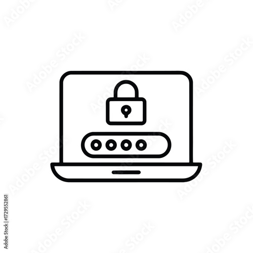 Laptop Security Icon with Padlock and Password Field for Safe Internet Access
