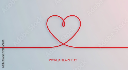 A single red line forms a heart shape on a light background, with the text 'World Heart Day' below, symbolizing health and awareness.