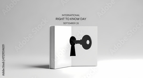 Symbolic representation of International Right to Know Day with a key unlocking a book, signifying access to information.