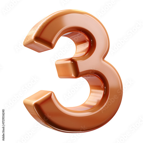 Captivating 3D rendered caramel number three with a glossy finish ideal for countdowns, birthdays, anniversaries, and playful designs, adding a touch of sweetness