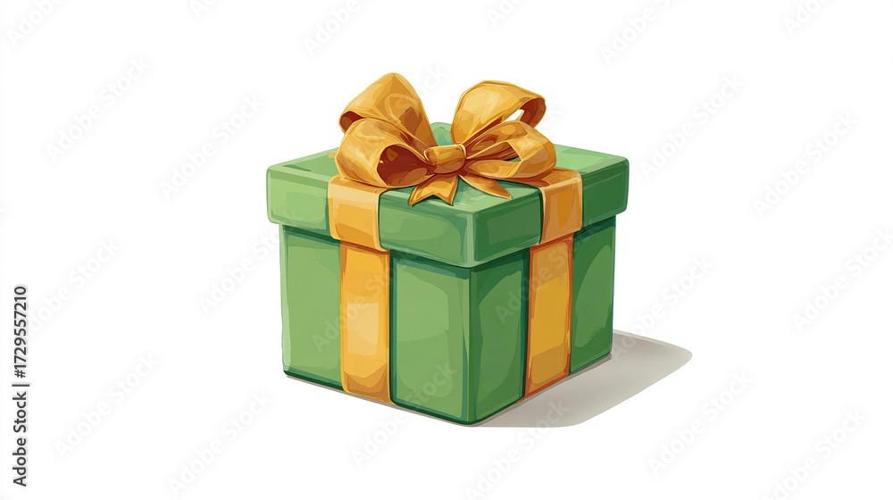 Fototapeta premium A vibrant green gift box with a golden ribbon bow